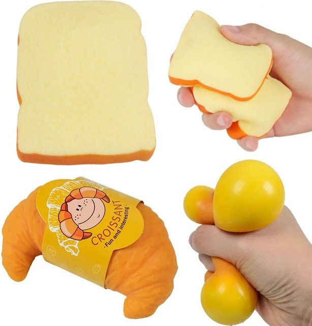GSF Stressspielzeug Croissant Toast Scheiben in Gelb als weiches Anti-Stress Spielzeug für Kinder und Erwachsene - Bild 1