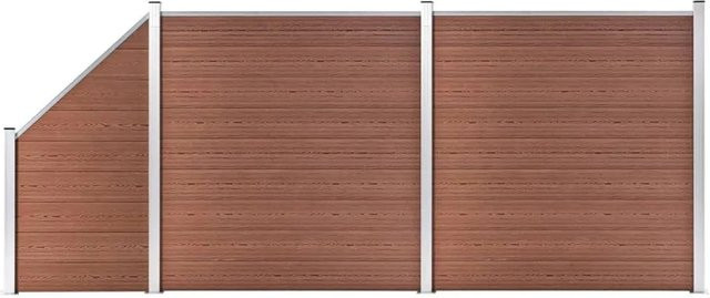 vidaXL WPC Zaun-Set aus Aluminium in Braun mit 2 Quadraten und 1 Schräge, B/H: 446 x 186 cm - Bild 1