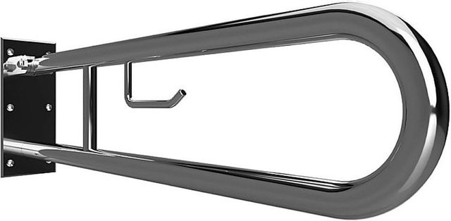 Brillantbad BELP Stützklappgriff in U-Form mit Toilettenpapierhalter aus Edelstahl poliert, Farbe Silber, B/T/H: 10,0 x 25,0 x 76,6 cm, Traglast 120 kg - Bild 1