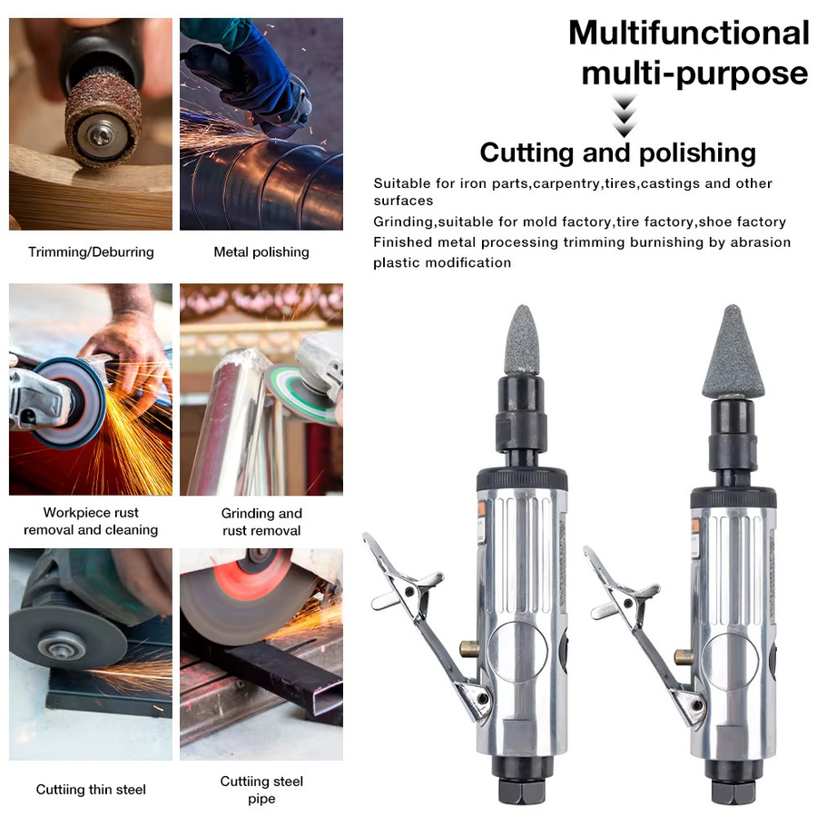 TEMPS DETIR Pneumatischer Formenschleifer in Silber als Schleif- und Polierwerkzeugsatz mit 1/4-Zoll-Schnittstelle und Kompatibilität für 3mm und 6mm Spannfuttern zum Schleifen, Polieren und Entrosten - Bild 3