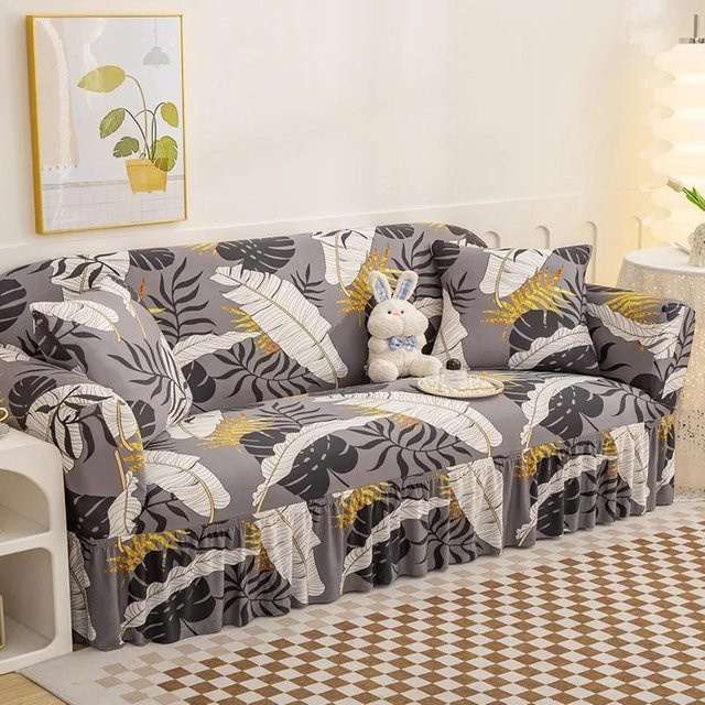 3-teiliges Set Stretch-Couchbezüge mit Blumenmuster in Grau für 2-Sitzer Sofas (Breite: 145-185 cm) - Bild 1