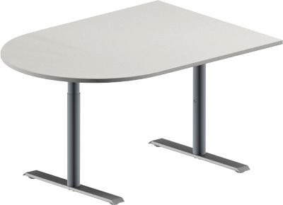Schäfer Shop Genius Konferenztisch MODENA FLEX Halbkreis mit T-Fuß Rundrohr in Lichtgrau und Weißaluminium, B: 140 cm, T: 100 cm, H: 65-85 cm - Bild 1