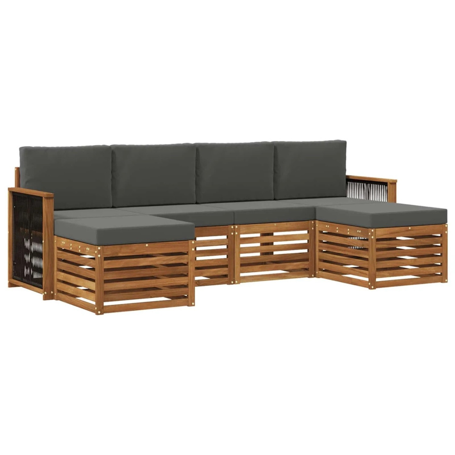 vidaXL Sofagarnitur aus Massivholz Akazie in Natur-Anthrazit mit Latten-Design und Armlehnen - Bild 2