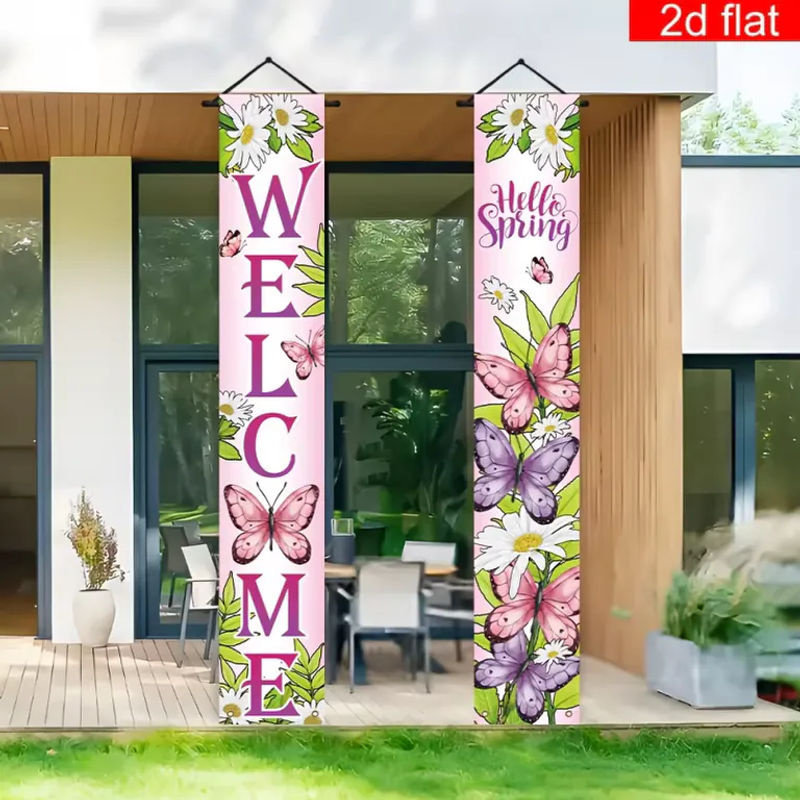 VIKAMA Frühlingsbanner für die Veranda mit Blumen- und Schmetterlings-Motiv, mehrfarbig, H x B: 180 x 30 cm - Bild 4