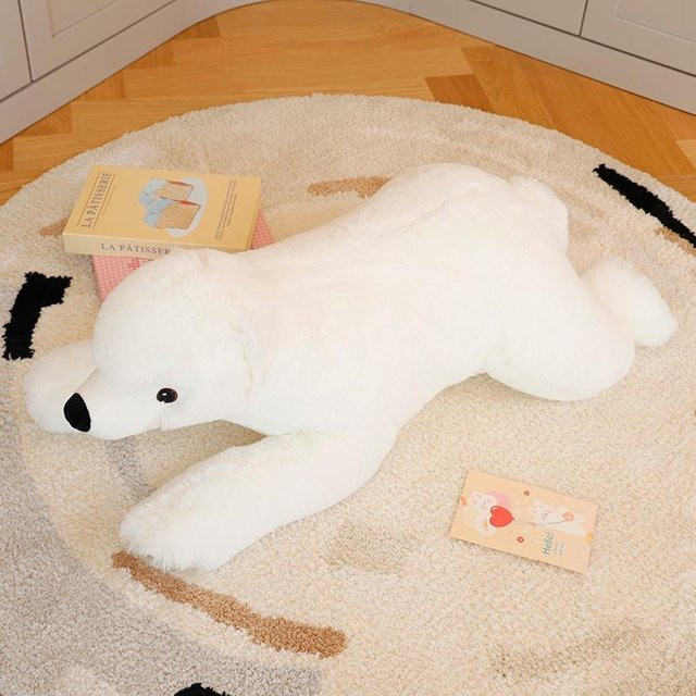 Niedliche Simulations-Eisbärpuppe, Plüschtier, liegender Bär, 60cm - Bild 1