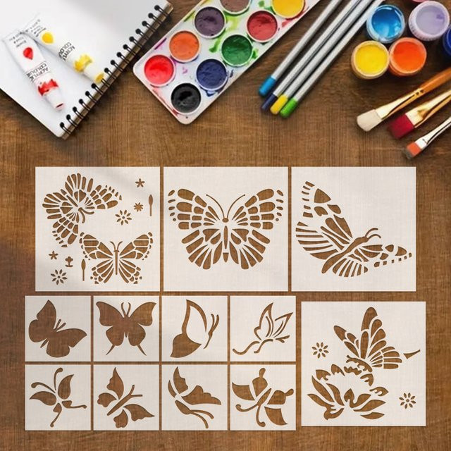YOMDID Schablonen-Set Schmetterlingsserie aus transparentem Kunststoff, 12 Stück wiederverwendbare PET-Schablonen für DIY-Malerei, Graffiti und Airbrush - Bild 1