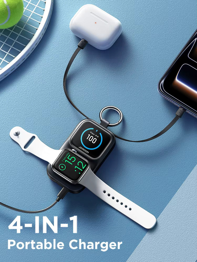 Joyroom Powerbank JR-W19 in Schwarz mit 5000mAh Kapazität, integriertem USB-C-Kabel, 20W PD Schnellladung und kabellosem Ladegerät für Apple Watch - Bild 4