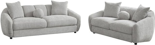 Vente-unique Couchgarnitur aus Strukturstoff in Lichtgrau mit 3-Sitzer, 2-Sitzer und Kissen, Breite: 216 cm, Breite: 182 cm - Bild 1