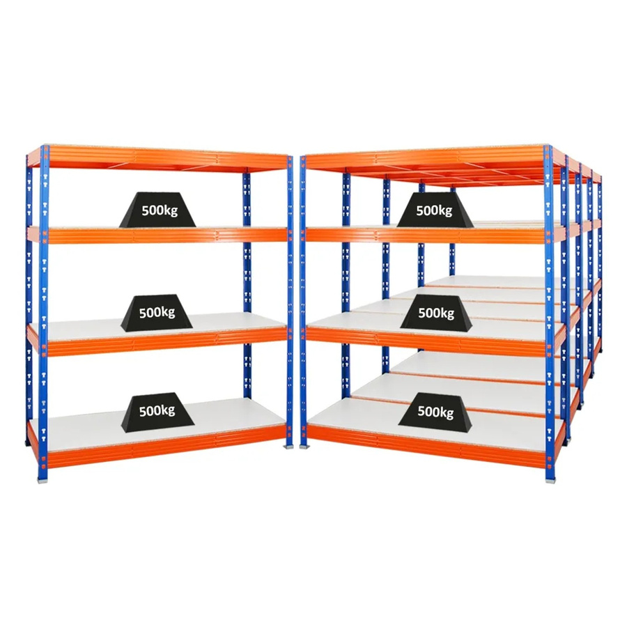 PROREGAL Rhino Schwerlastregal Set aus 5 Stück, Blau-Orange, H x B x T: 180 x 160 x 60 cm, mit 4 verstellbaren Melamin-Ebenen und 500 kg Fachlast - Bild 2