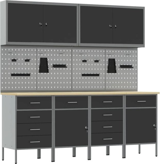 vidaXL Werkbank mit Speicher und Pegboard aus Holz und Stahl, Schwarz - Bild 1