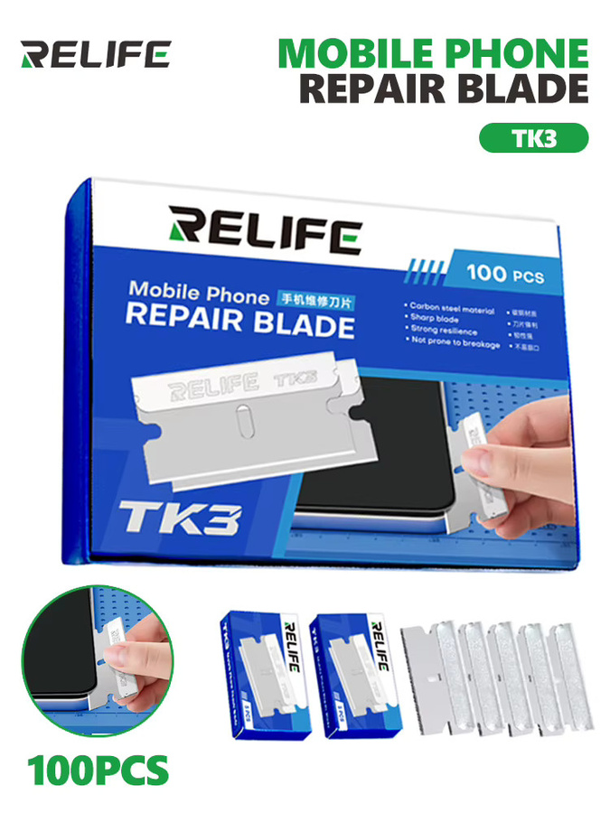 RELIFE TK3 Telefon-Reparaturklingen aus Carbonstahl in Silber, 100 Stück für Handy, Tablet und Bildschirmtrennung zur Demontage und Klebstoffentfernung - Bild 4