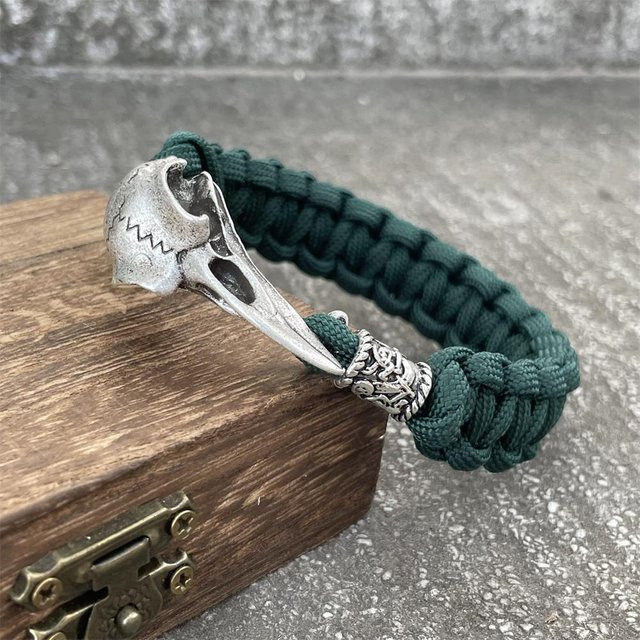 Armband Paracord, Metall, Silber, Rabe Schädel, Unisex, 25cm - Bild 1