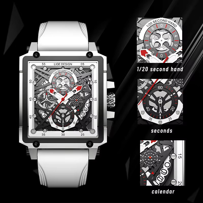 Lige Armbanduhr Quarz, Eckig, Silikon, Weiß, Herren - Bild 3