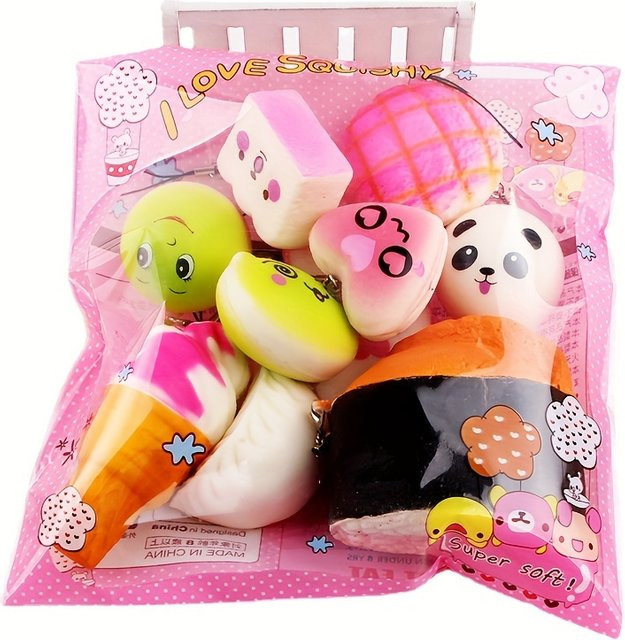 10er Set Kawaii Squishies Spielzeug in verschiedenen Formen wie Brot, Banane, Kuchen und Toast, Mehrfarbig - Bild 1