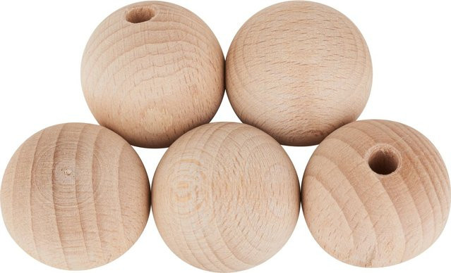 VBS Holzkugeln aus Buchenholz halbgebohrt, Farbe: Beige, Durchmesser: 3 cm, 5 Stück - Bild 1