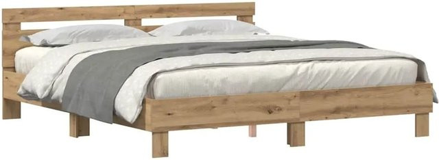 vidaXL Bettgestell Artisan-Eiche in Braun mit USB-Ladeport und Unterbettbeleuchtung, B/T/H: 200 x 200 x 204 cm - Bild 1