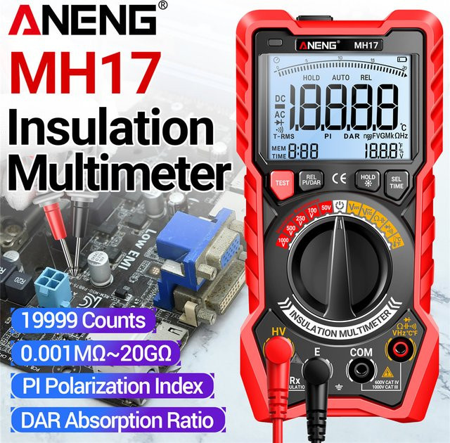 ANENG 2-in-1 Isolationswiderstandsmessgerät und digitales Multimeter MH17 mit True RMS und wiederaufladbarem Akku für AC/DC Spannung - Bild 1