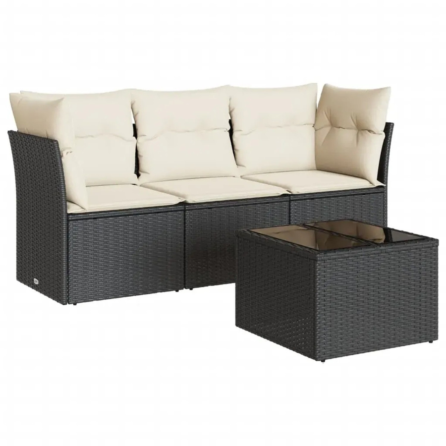 vidaXL 4-tlg Garten-Sofagarnitur in L-Form aus schwarzem PE-Rattan mit Sitzkissen und Gartentisch - Bild 2