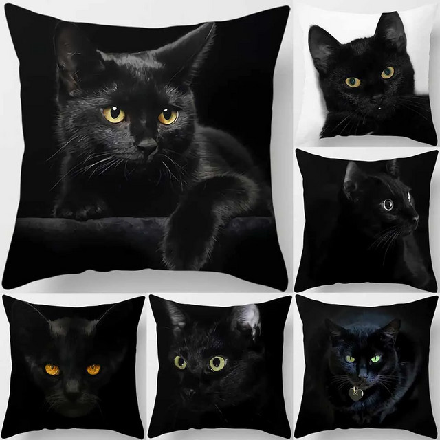 VIKAMA Kissenbezug mit schwarzem Katzenmuster, quadratisch, Farbe: Schwarz, B/T/H: 30 x 30 x 30 cm - Bild 1