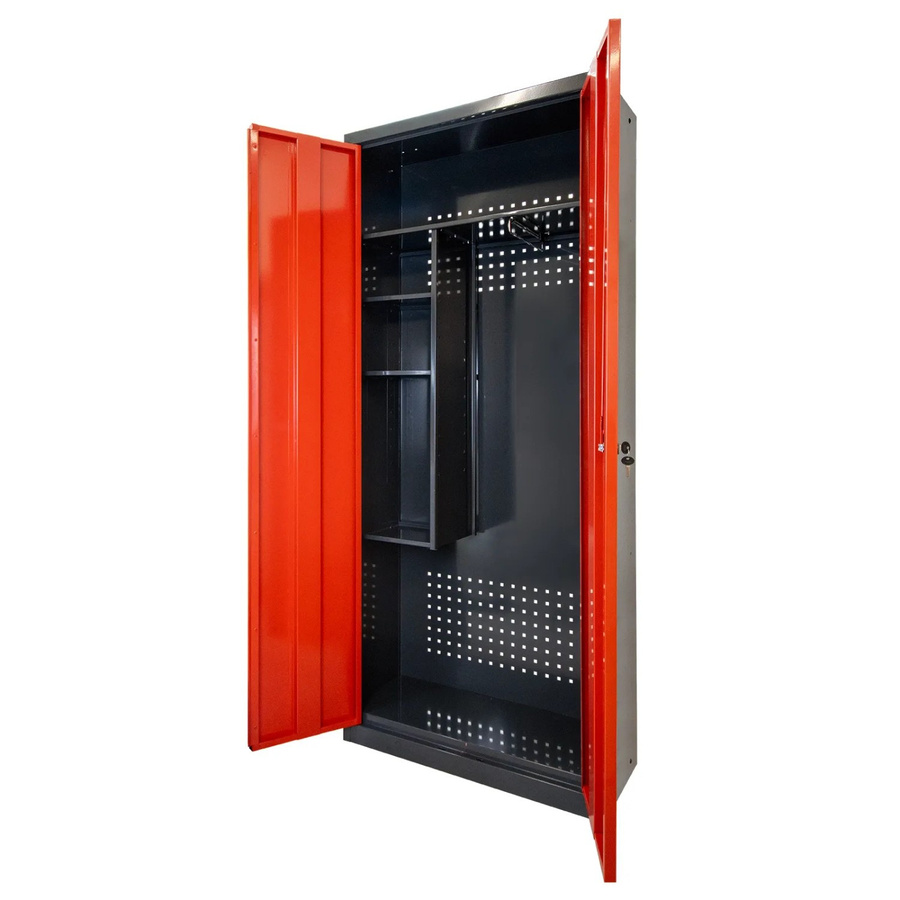 PROREGAL Motorradschrank Owl aus Stahl mit 3 Staufächern und 1 Fachboden, Farbe Anthrazitgrau und Rot, H x B x T: 192 x 80 x 37 cm - Bild 2