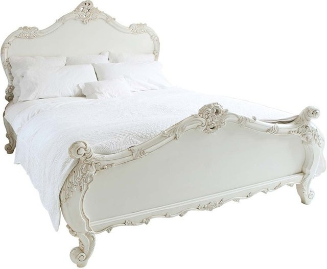 Französisches Massivholzbett im Retro-Stil in Altweiß mit Schnitzereien als Doppelbett für dein Schlafzimmer - Bild 1