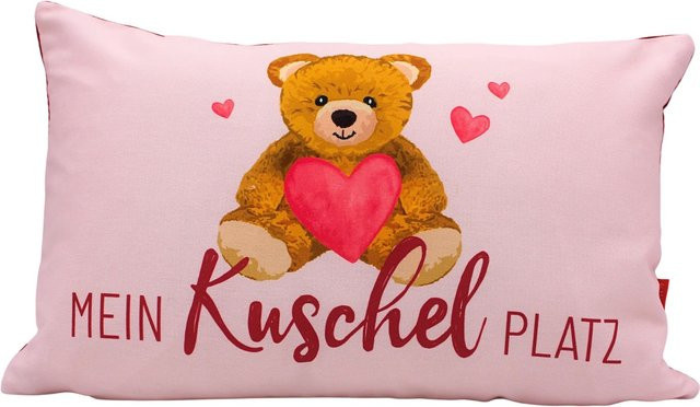 Dekohelden24 Zierkissen mit Teddybärmotiv in Rosa, Baumwolle, B/H/T: 40 x 13 x 23 cm - Bild 1