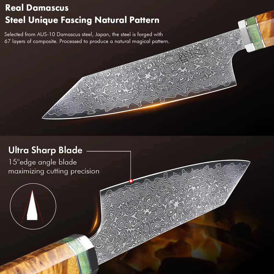 TURWHO Damaskus Utility Petty Messer aus handgemachtem Stahl mit Holzgriff für Küche, Obst und Fleisch - Bild 5