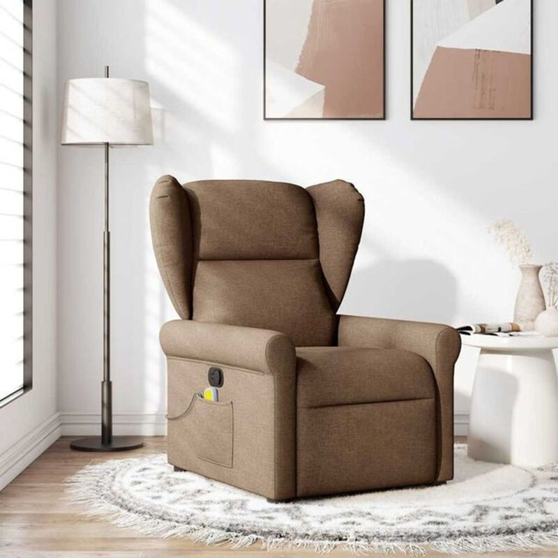 Massagesessel Vidaxl als Fernsehsessel aus braunem Stoff mit Metall und Holzwerkstoff, B/T/H: 72,5 x 87 x 100,5 cm - Bild 1