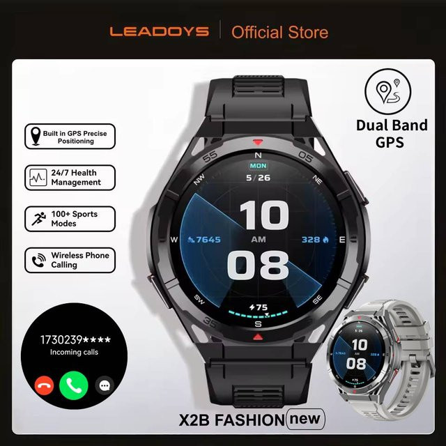 LEADOYS Smartwatch, GPS, Bluetooth, 1,43 Zoll, Schwarz, Silikon - Bild 1