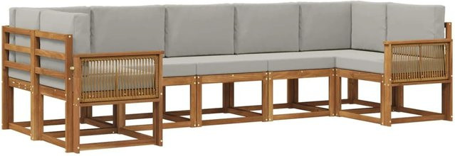 vidaXL Outdoor-Sofagarnitur aus Akazienholz in L-Form mit Kissen, Hellgrau - Bild 1
