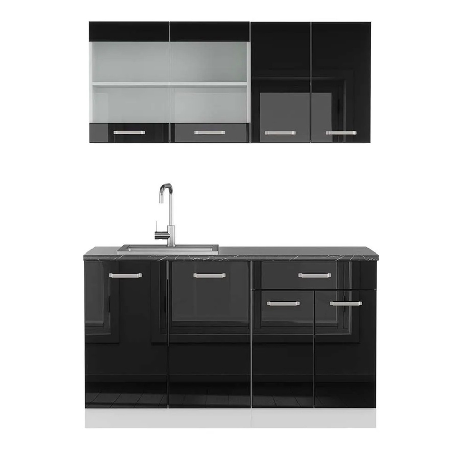Vicco R-Line Singleküche modern in Schwarz Hochglanz und Weiß mit Anthrazit, B: 140 cm - Bild 2