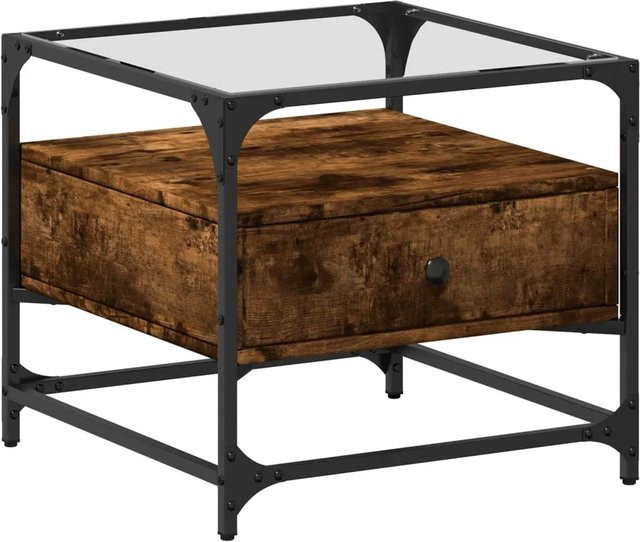 vidaXL Couchtisch mit Glasplatte in Räuchereiche und Stahl, B/T/H: 50 x 50 x 45 cm - Bild 1
