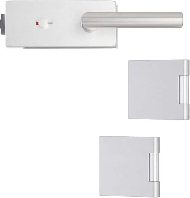 Hansaglas Glastürbeschlag Studio/Office Eckiges WC- und Sanitärschloss Set aus Aluminium in Silber - Bild 1