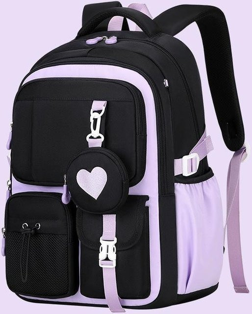 Dreiteiliges Schultaschen-Set von Fancy Style Studio mit Rucksack, Federmäppchen und Brottasche in Lila aus wasserdichtem Nylonstoff - Bild 1