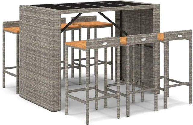 vidaXL 7-tlg Gartenbar-Set Modell 3 in Grau aus Poly Rattan und Akazienholz - Bild 1