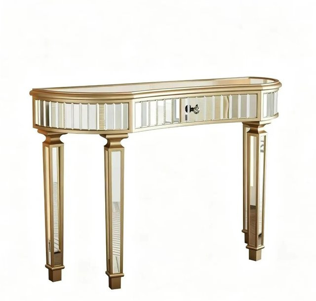 okwish Konsole mit Spiegel im Halbmond Design für Wohnzimmer und Schlafzimmer, B/T/H: 120 x 38 x 78 cm, Gold Silber Grau - Bild 1