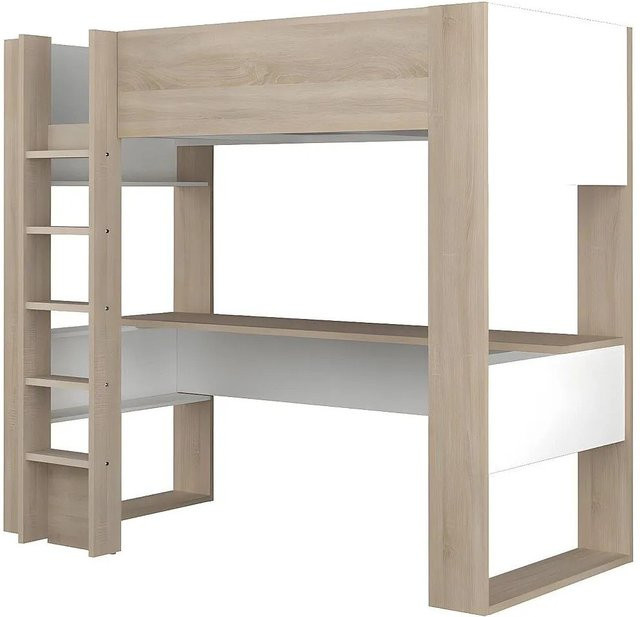 Vente-unique Hochbett Noah in Naturfarben Hell und Weiß, B/T/H: 90 x 200 x 205 cm - Bild 1