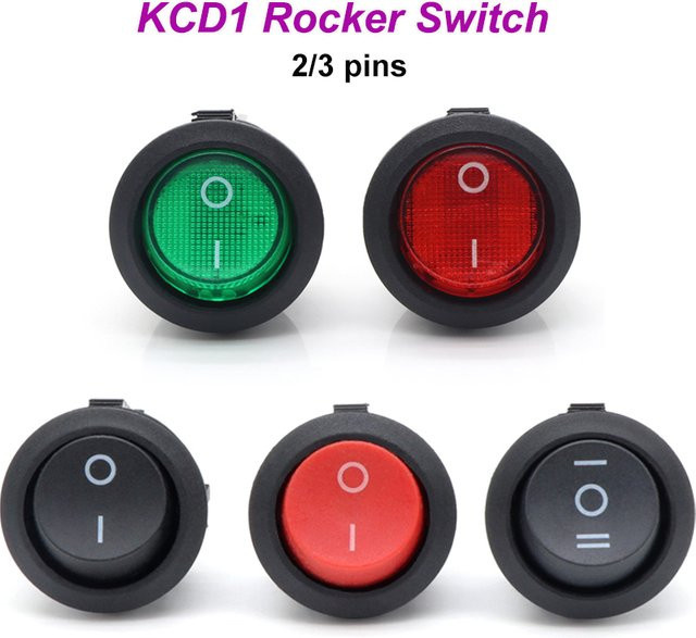 KCD1 LED-Wippschalter rund 2/3-polig EIN-AUS-EIN Schwarz 23mm 6A/250VAC 10A/125VAC SPST Auto-Drucktastenschalter - Bild 1