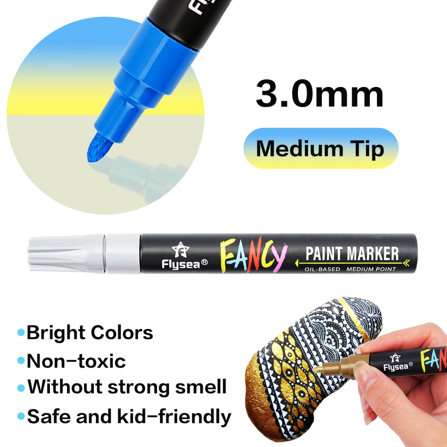 Flysea Ölbasierte Farbmarker-Set mit 20 Farben, schnell trocknende Permanent-Farbstifte für Holz, Stein, Glas und Leinwand, Multicolor - Bild 3