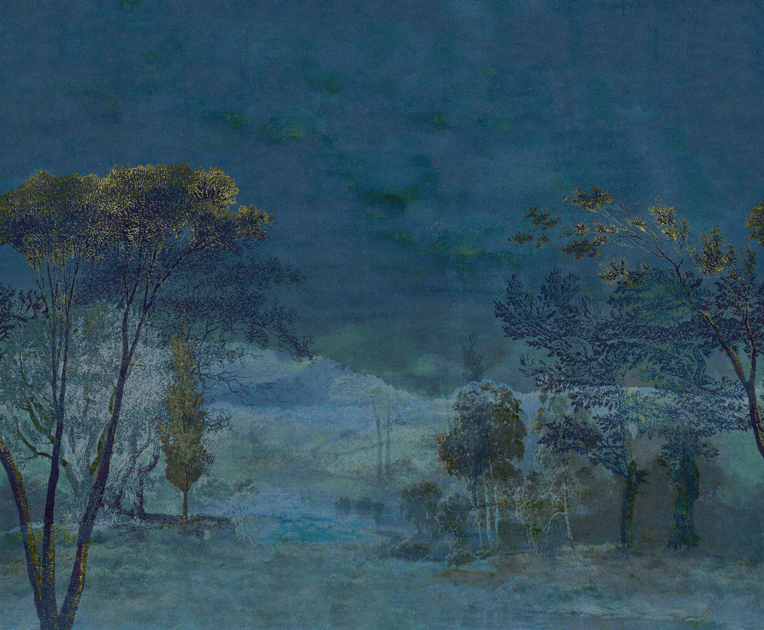 Omexco Tapete Orizonte CS81 Mural mit abstraktem Landschaftsmotiv in Blau und Textiloptik - Bild 1