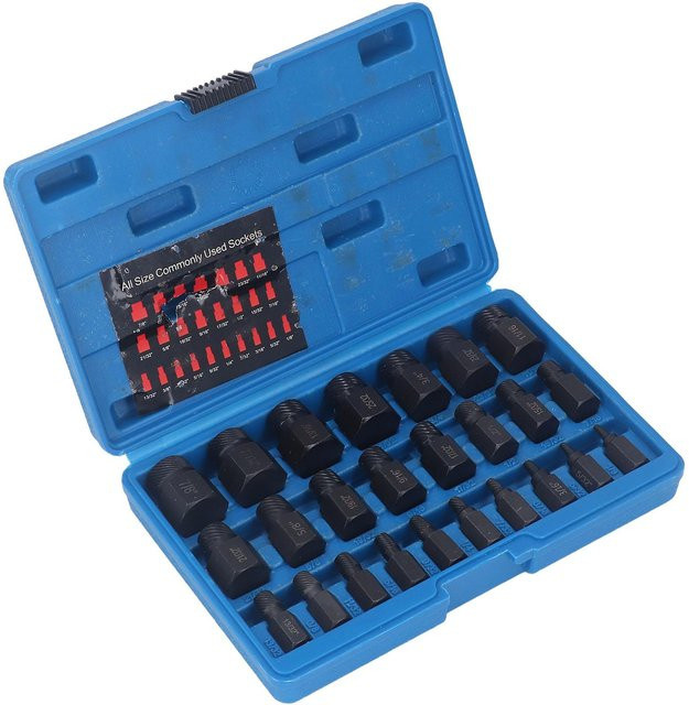 Aimo Schraubenausdreher Set aus Cr Mo Stahl in Schwarz, 25 Stück zur Reparatur von abgebrochenen oder beschädigten Bolzen und Stehbolzen mit Sechskantkopf - Bild 1