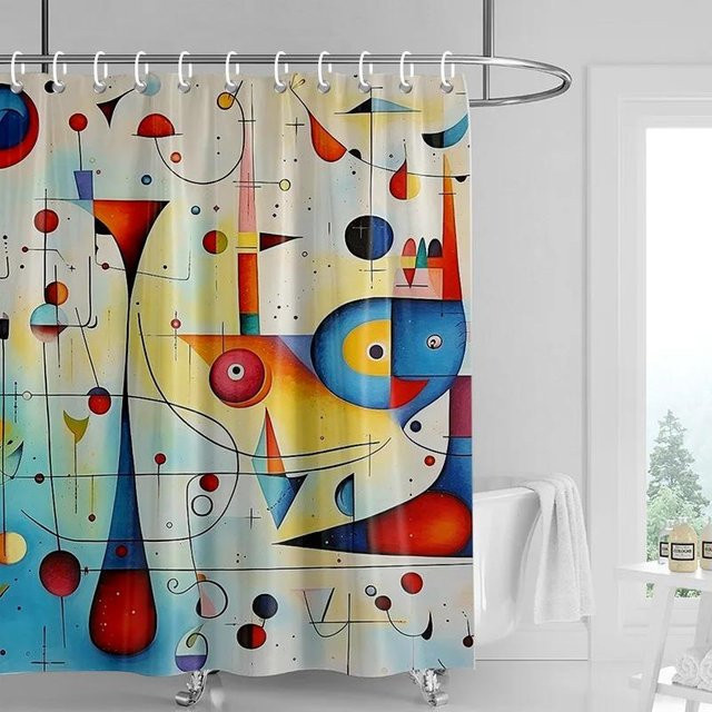 Duschvorhang Morandi mit buntem abstraktem Pflanzenmotiv im nordischen Stil, wasserdicht und schimmelresistent, B/H: 180 x 180 cm - Bild 1