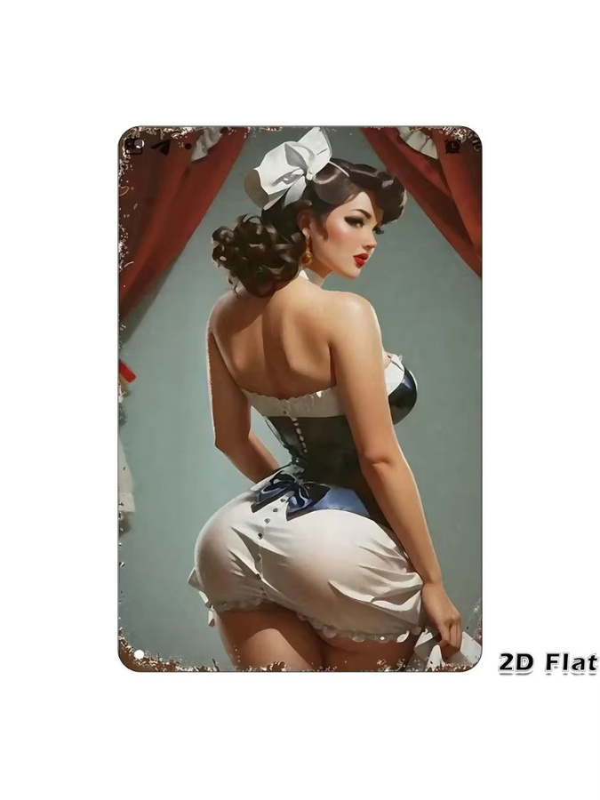 HELLOYOUNG Vintage Metall-Blechschild Pin-Up-Mädchen Wanddekoration Multicolour Breite: 20,32 cm, Höhe: 30,48 cm - Bild 3