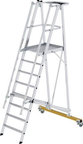 MUNK Günzburger Steigtechnik Aluminium Plattformleiter fahrbar und klappbar in Silber mit 8 Stufen und Werkzeugablage, maximale Arbeitshöhe: 3,85 m - Bild 1