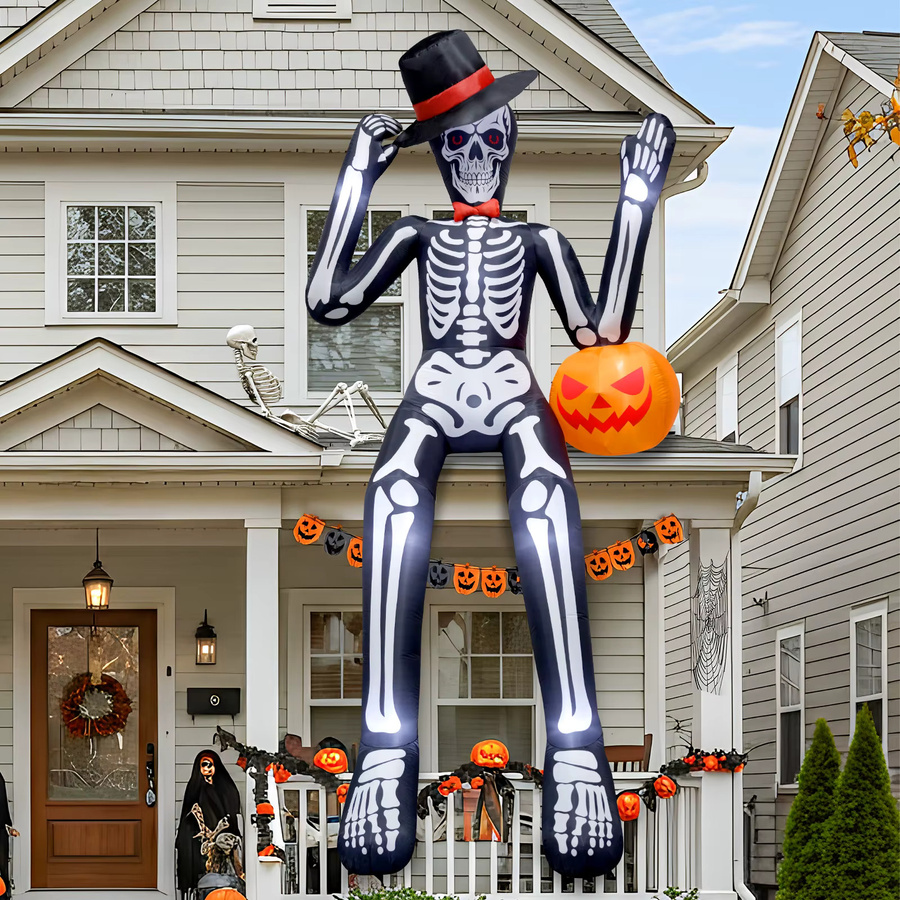 Riesiges aufblasbares Skelett als Halloween-Außendekoration für Rasen und Dach, Höhe: 3,65 m - Bild 3