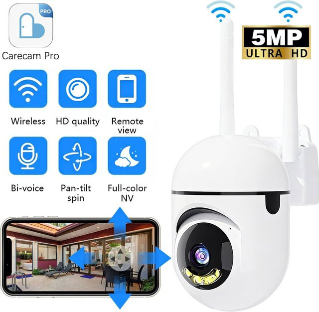 HKIXDISTE 5MP WLAN IP Kabellose Sicherheitsüberwachungskamera PTZ mit Auto-Tracking, Zwei-Wege-Audio, HD-Nachtsicht und Farbmodus in Weiß - Bild 1