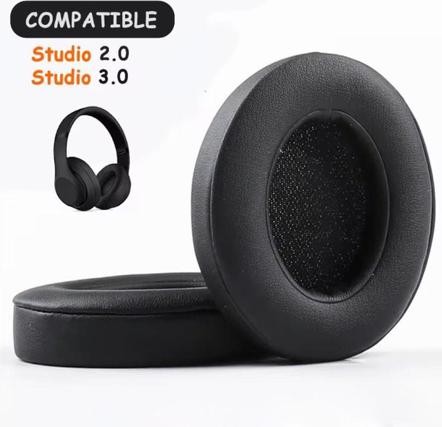 Ersatz-Ohrpolster aus Proteinleder für Beats Studio 2.0 und Studio 3.0 Kopfhörer, Schwarz - Bild 1