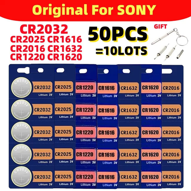 Sony Lithium-Knopfzellen Set 50 Stück für Fernbedienungen, Uhren und Autos in Silber - Bild 1