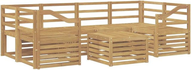 vidaXL Outdoor-Sofagarnitur 7-teilig aus Massivholz Akazie in Weiß, moderne L-Form Gartenmöbel-Set - Bild 1