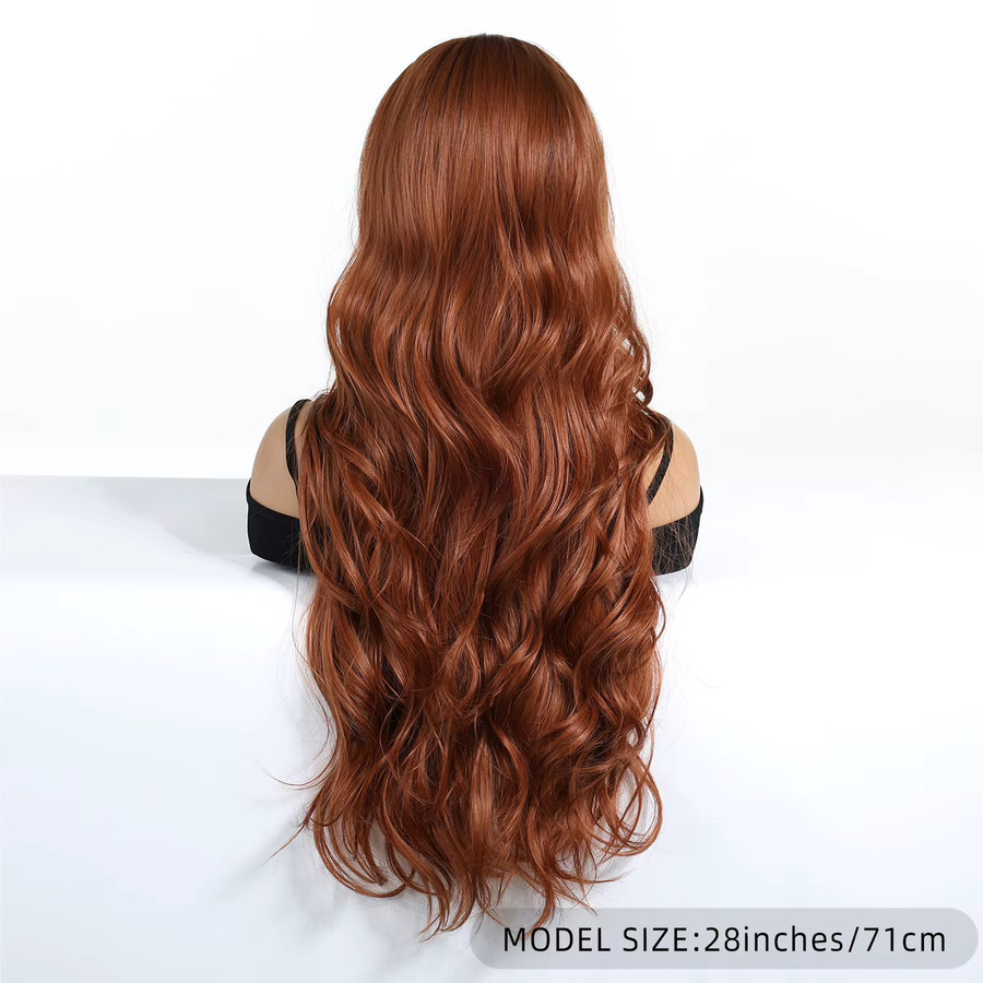 HAIRCUBE Perücke, lange gewellte synthetische Faser, Kupfer Rot Braun, Damen - Bild 2
